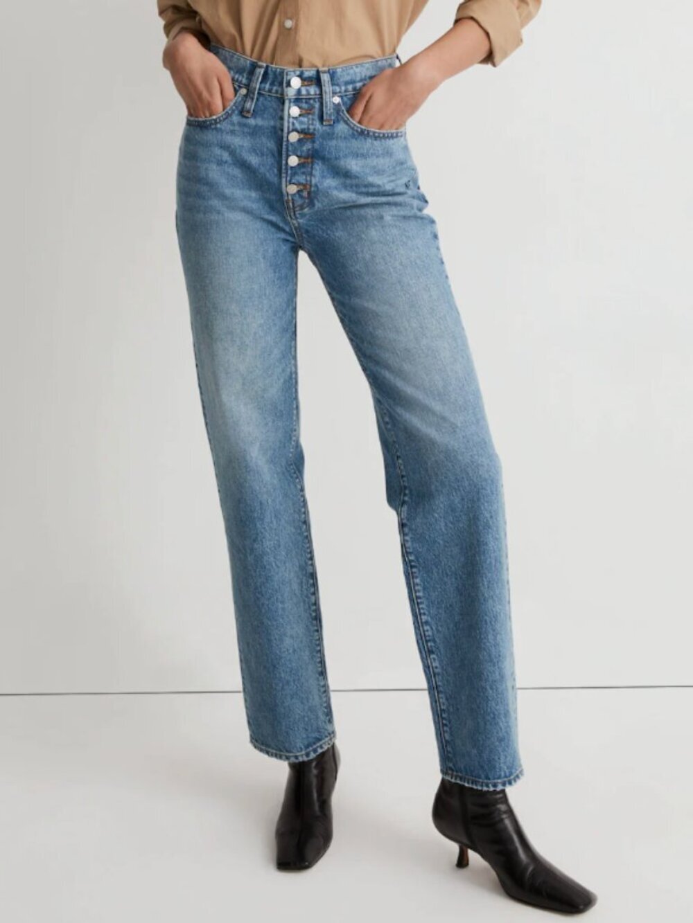 Madewell Perfect Vintage High Rise Straight Leg Jean Button-Fly, Light Blue, 30